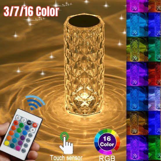 Rose Crystal Rechargeable Table Lamp, Diamond Touch Sensor Battery Desk Lamp, LED Romantic Desk Light, RGB Remote Control Night Light Projection Table Lamp, Decorative Lamp