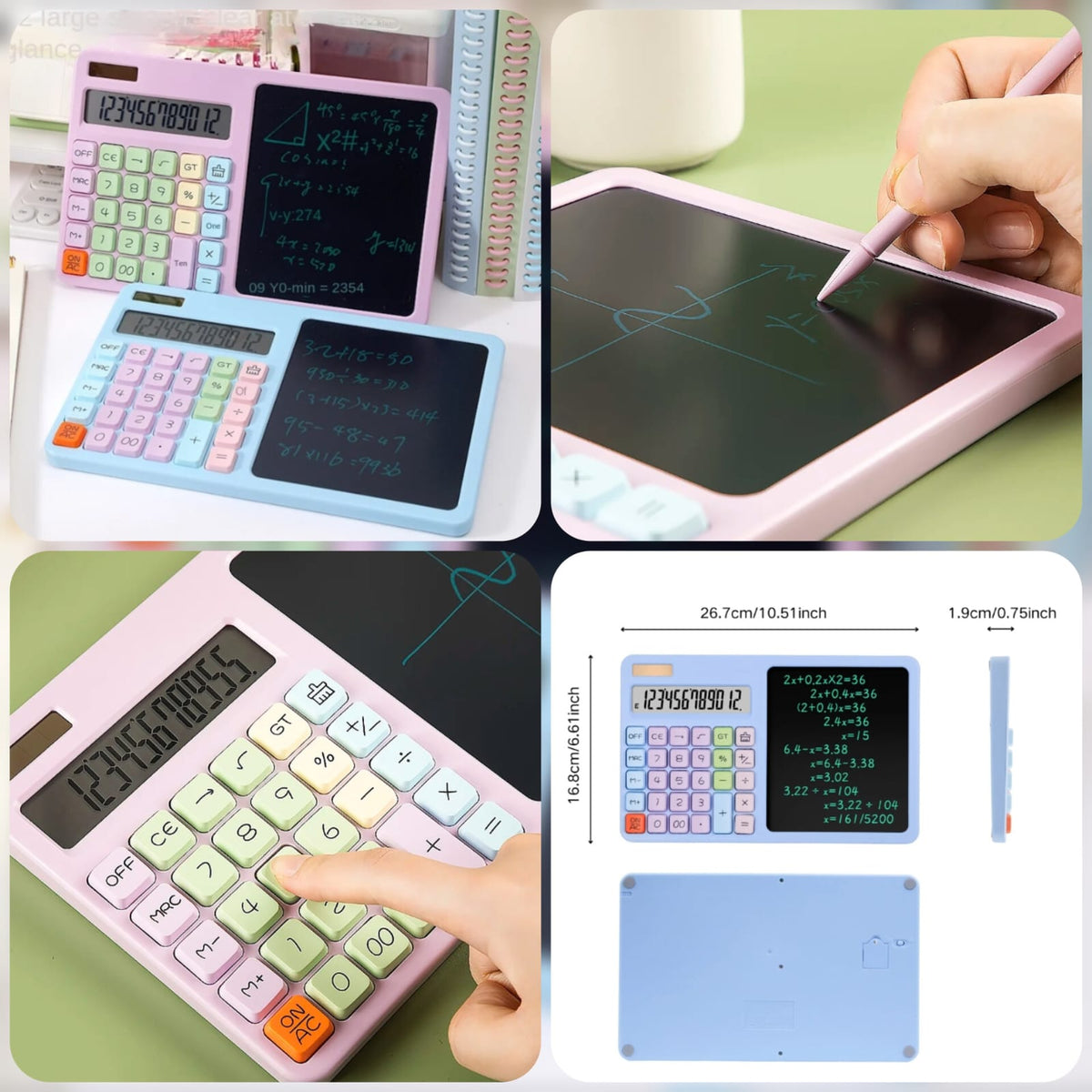 Portable Calculator with Writing Tablet 12 Digit Large LCD