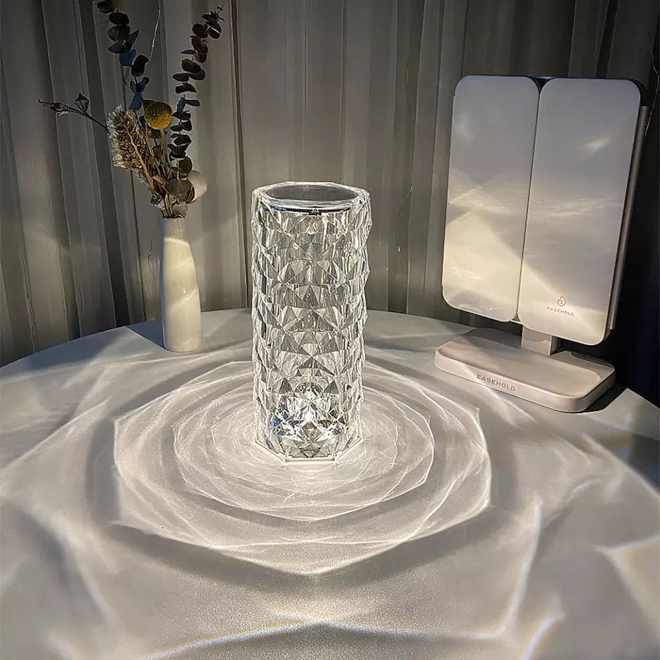 Rose Crystal Rechargeable Table Lamp, Diamond Touch Sensor Battery Desk Lamp, LED Romantic Desk Light, RGB Remote Control Night Light Projection Table Lamp, Decorative Lamp
