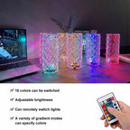 Rose Crystal Rechargeable Table Lamp, Diamond Touch Sensor Battery Desk Lamp, LED Romantic Desk Light, RGB Remote Control Night Light Projection Table Lamp, Decorative Lamp